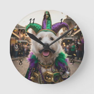 Horloge Ronde Costume de chien bouffon de Mardi Gras
