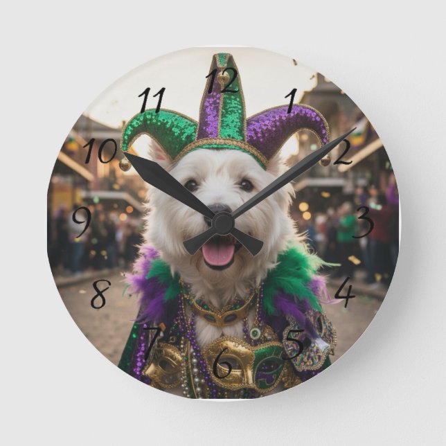 Horloge Ronde Costume de chien bouffon de Mardi Gras (Recto)