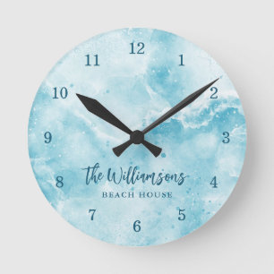 Horloge Ronde Côte Turquoise Blue Family Beach House