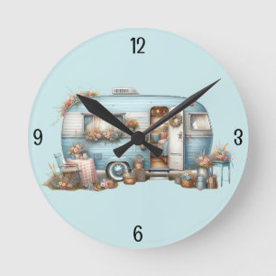 Horloge Ronde Cottagecore Camper Vintage Floral Accents Boho