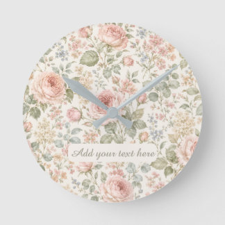 Horloge Ronde Cottagecore Rose Poussiéreuse Vert Sauge Floral Ja