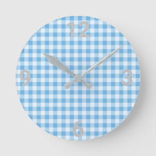 Horloge Ronde Couche bleue blanche En vichy mur moderne