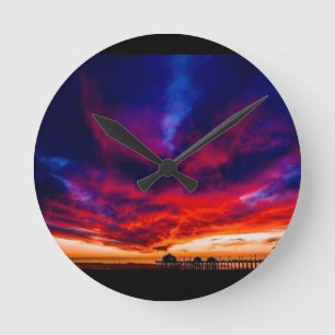 Horloge Ronde Coucher de soleil à la jetée, Huntington Beach, CA