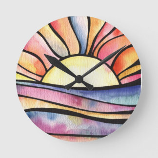 Horloge Ronde COUCHER DE SOLEIL À L'Aquarelle DE MER
