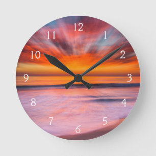 Horloge Ronde Coucher de soleil abstrait de Tamarack Beach