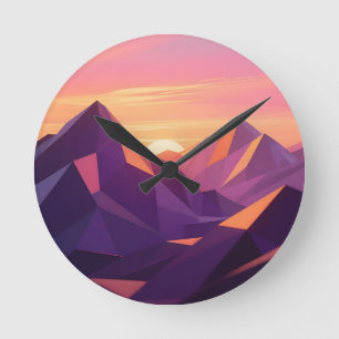 Horloge Ronde Coucher de soleil géométrique sur une montagne Low
