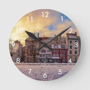 Horloge Ronde Coucher de soleil sur la rue à Riga