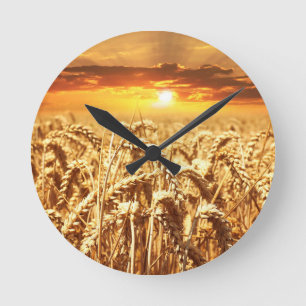 Horloge Ronde Coucher De Soleil Sur Le Cornfield