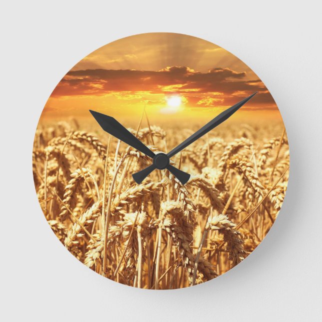 Horloge Ronde Coucher De Soleil Sur Le Cornfield (Recto)