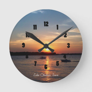 Horloge Ronde Coucher de soleil sur le lac Okoboji, Iowa