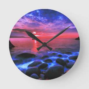 Horloge Ronde Coucher De Soleil Tropical Sur La Côte Rocheuse