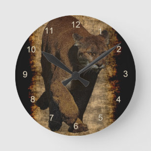 Horloge Ronde Cougar Mountain-Lion Art on a Wildlife Wall Clock