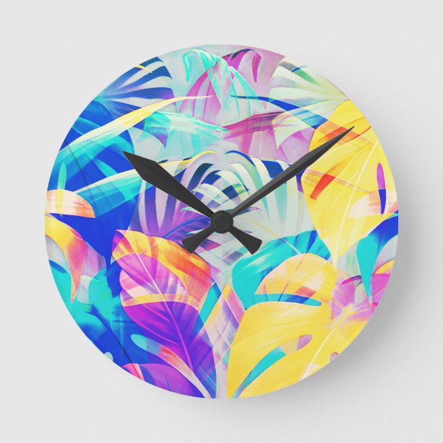 Horloge Ronde Couleur Abstraite florale moderne Pastel (Recto)