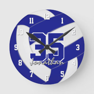 Horloge Ronde couleur bleu blanc de l'équipe volleyball personna