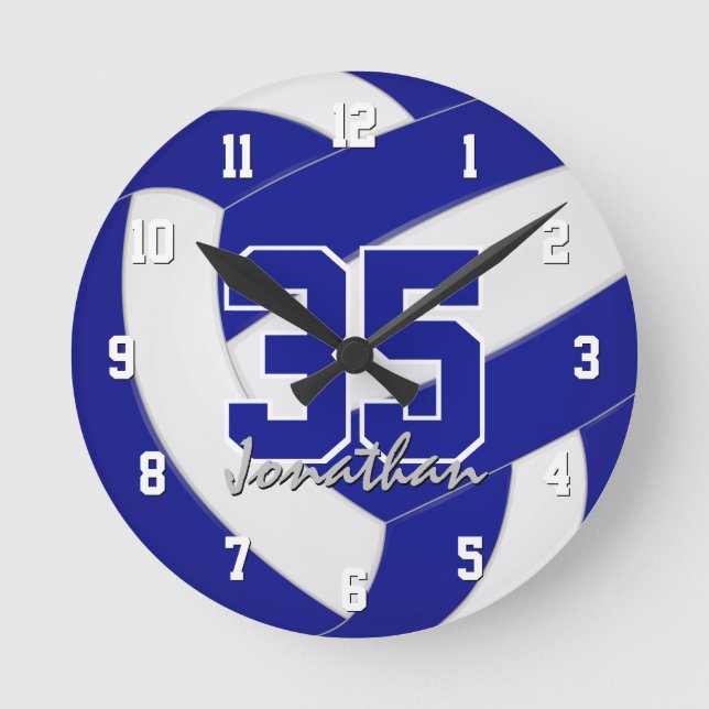 Horloge Ronde couleur bleu blanc de l'équipe volleyball personna (Recto)