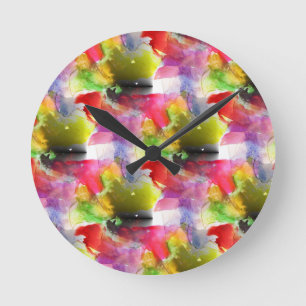 Horloge Ronde Couleur d'aquarelle rouge et jaune
