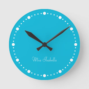 Horloge Ronde Couleur de tendance - Chiffres blancs cyan vifs Ho