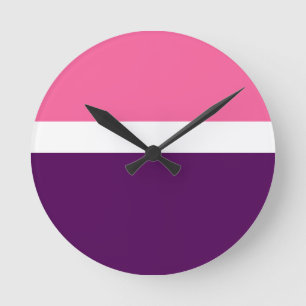 Horloge Ronde Couleur rose blanche violet bleu clair design bloc