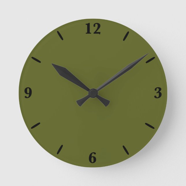 Horloge Ronde Couleur solide vert olive (Recto)