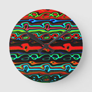 Horloge Ronde Couleur vive Fou coloré Abstrait Motif