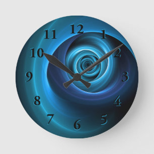 Horloge Ronde Couleurs bleu spirale 3D Art Abstrait fractal mode