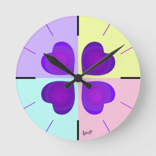 Horloge Ronde Couleurs pastel & coeurs violets battre