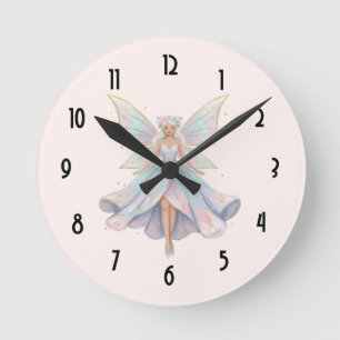 Horloge Ronde Couleurs pastel de l'ange magique fée