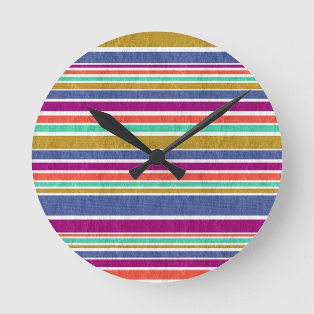 Horloge Ronde Couleurs Rétro Aspect Texturé Rayures (Recto)