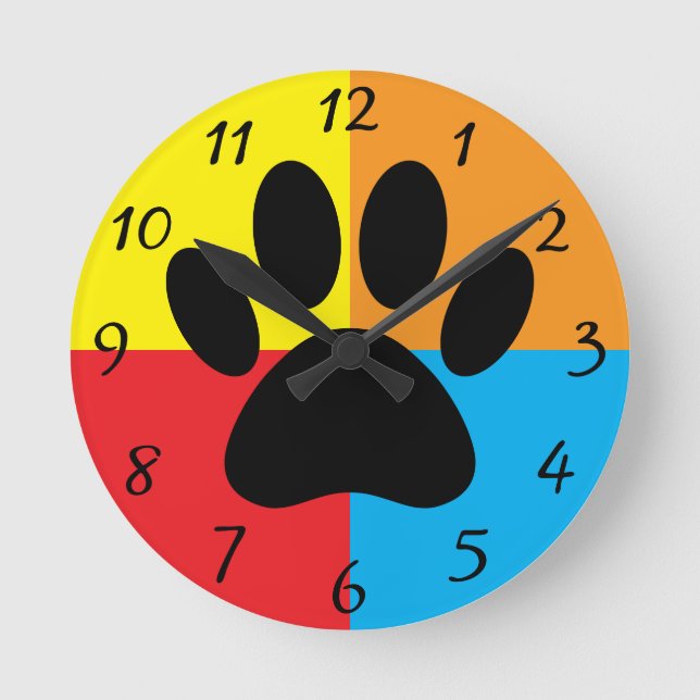 Horloge Ronde Couleurs vives de l'Empreinte de patte de chien pe (Recto)