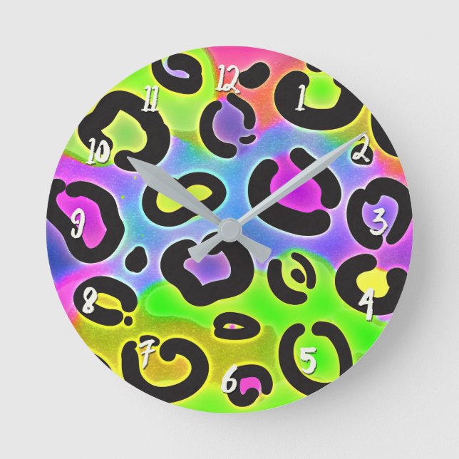 Horloge Ronde Couleurs Vives Impression Taches de Léopard Guépar (Recto)