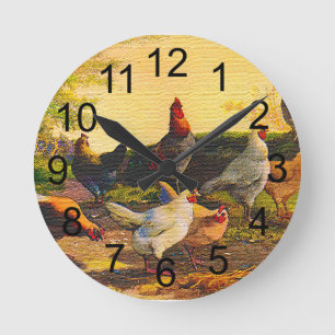 Horloge Ronde Country Chicken Family Wall Clock