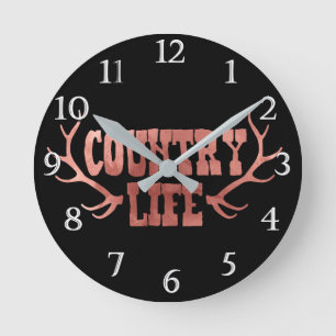 Horloge Ronde Country Life Bois de cerf Rose doré pêche Glamour
