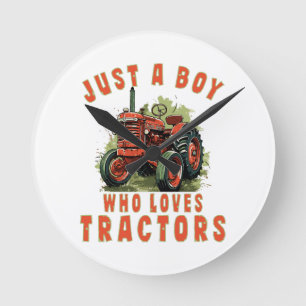 Horloge Ronde Country Life Boy qui aime les tracteurs