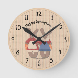 Horloge Ronde Country Spring Bunnies Wall Clock