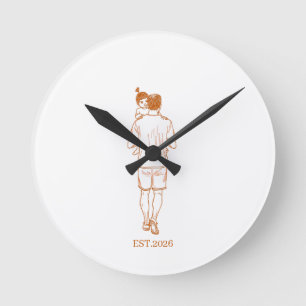 Horloge Ronde Coupe du Monde néon personnalisée Papa & Fille