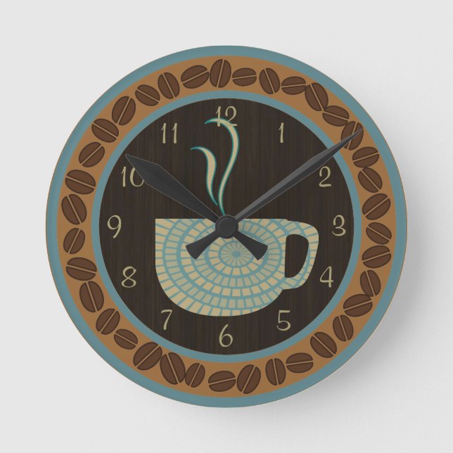 Horloge Ronde Coupe O Café Brown et Turquoise (Recto)