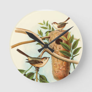Horloge Ronde Couple d'oiseaux sur un nid perché sur une branche