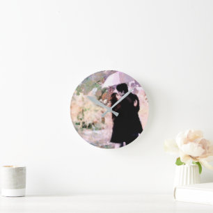 Horloge Ronde Couple en amour S'embrasser dans la pluie Art Abst