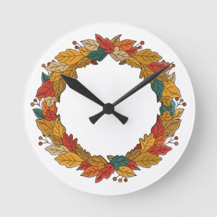 Horloge Ronde Couronne de feuilles automnales