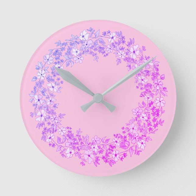Horloge Ronde Couronne de fleurs rose (Recto)