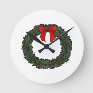 Horloge Ronde Couronne de Noël Classique