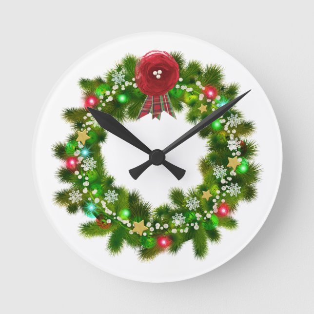 Horloge Ronde Couronne de Noël décorée festive (Recto)