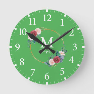 Horloge Ronde Couronne de rose de Bourgogne Monogramme personnal
