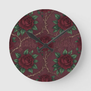 Horloge Ronde Couronne de roses rouges et d'épines