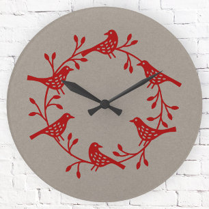 Horloge Ronde Couronne scandinave d'oiseaux