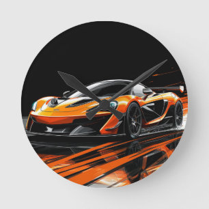 Horloge Ronde Course automobile sport Orange élégant