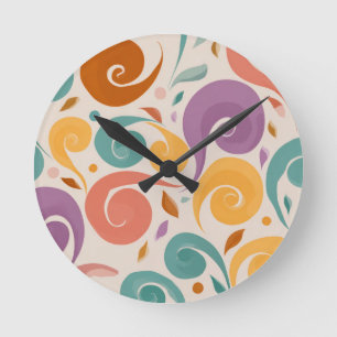 Horloge Ronde Coussin de jet rétro abstrait pastel tourbillon