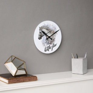 Horloge Ronde Coussin jetable avec cheval dessiné à la main avec