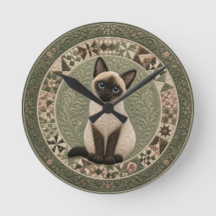 Horloge Ronde Couverture de chat siamois 