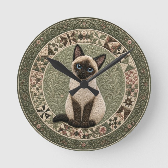 Horloge Ronde Couverture de chat siamois  (Recto)